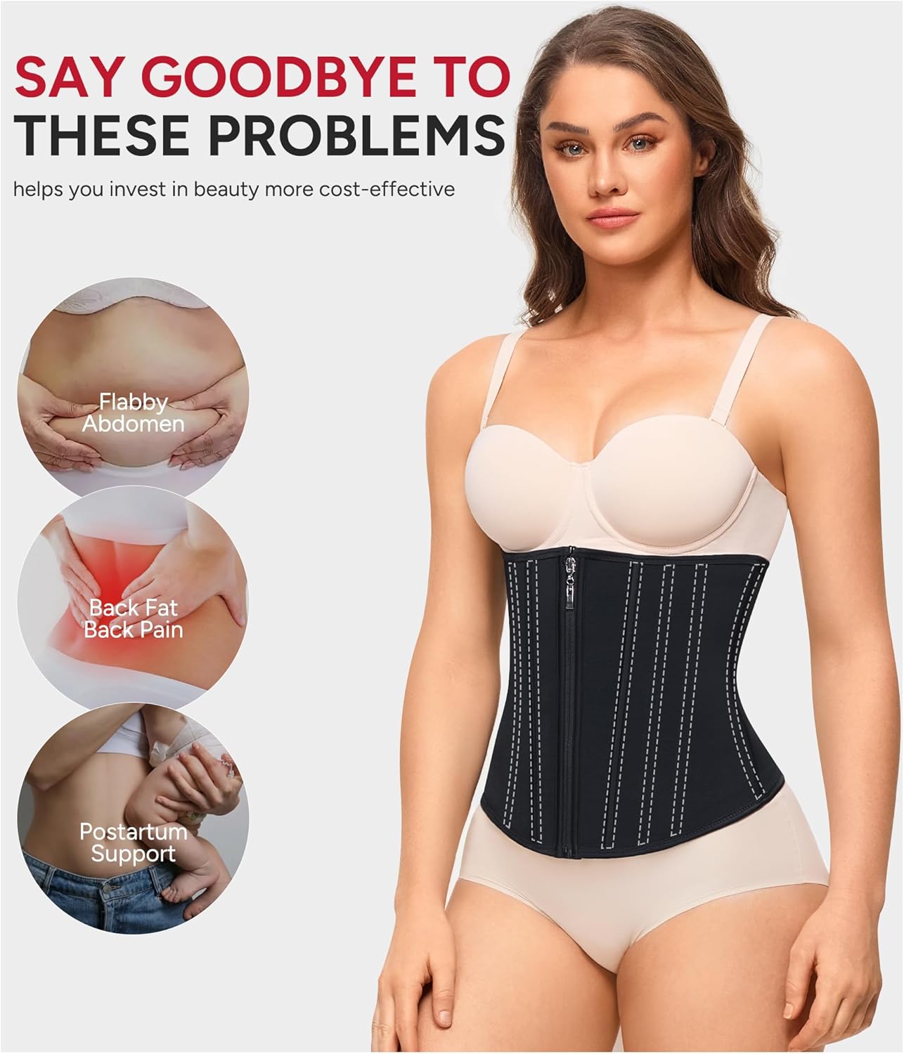 Nebility Waist Trainer for Women Zipper Corset Shapewear Tummy Control Mesh Waist Cincher Faja Body Shaper - Image 5