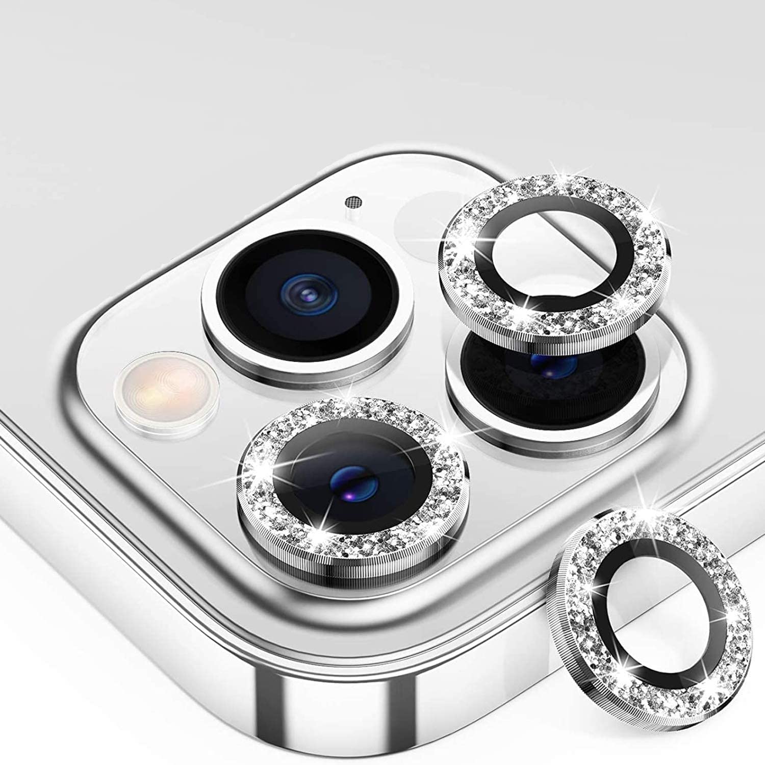 Mobilive for Apple iPhone 12 Pro Max Camera Lens Protector Premium Tempered Glass Aluminum Metal Alloy Lens Ring Cover,Ultra-Thin,Easy Installation (Sparkling Glitter Series)- Glitter Silver (B09ZLVKSG2) Amazon Price History, Amazon Price Tracker