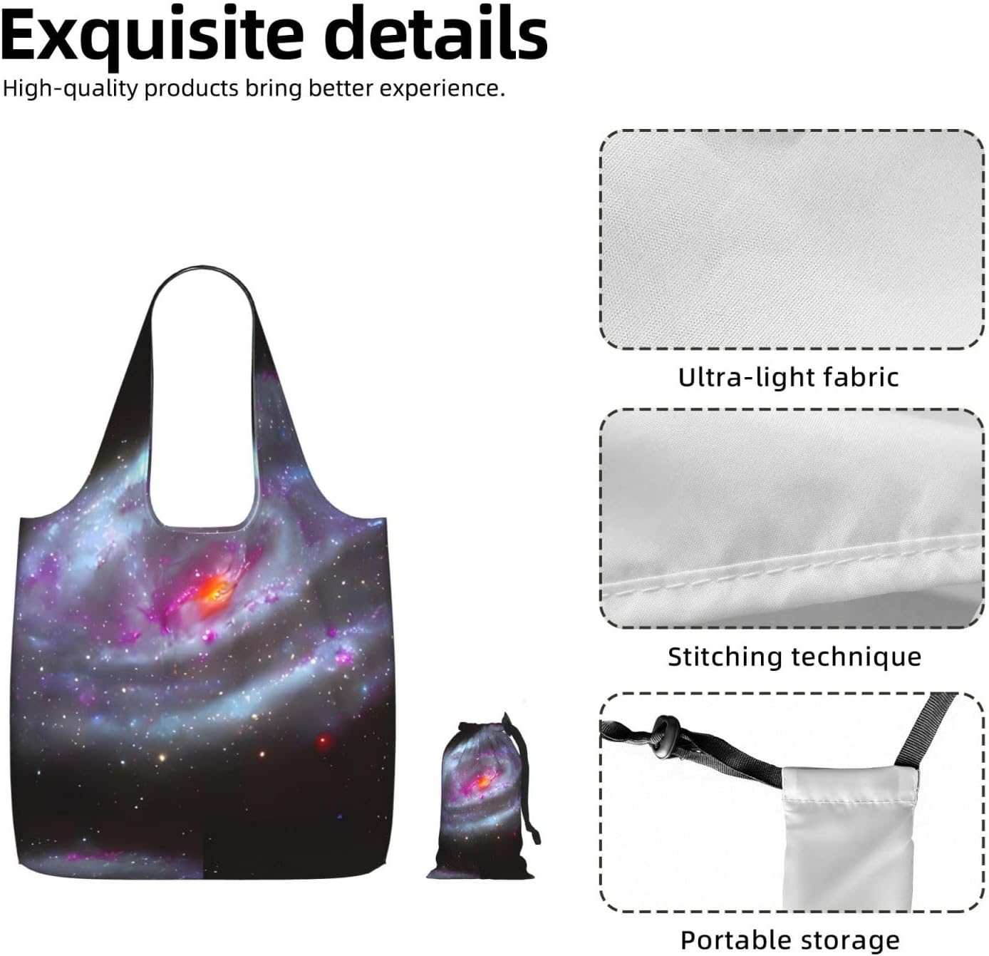Reusable Shopping Bags Lightweight Foldable Grocery Bags In Pocket,Washable Large Tote Bags Colorful Galaxy Travel Shoulder Bag Gifts For Women Men image 5