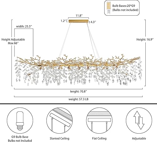 Miniatura 3 de YUYI Candelabros modernos de cristal para comedor, ramas de árbol doradas, lámpara redonda de lujo con gotas de lluvia de techo alto, lámpara