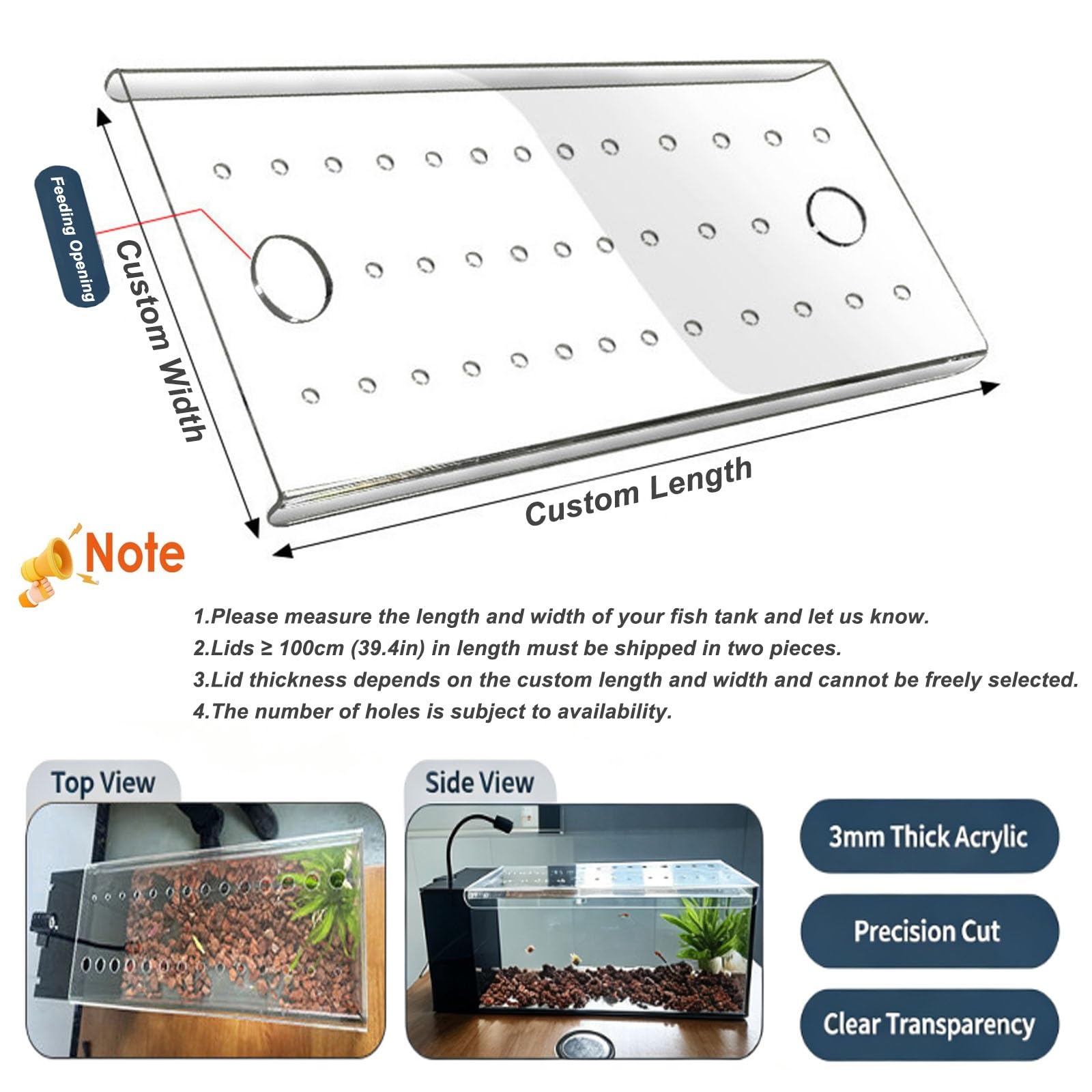 HAIXHX Transparente ventilado Tapa Acuario con diseño de curvatura Lateral