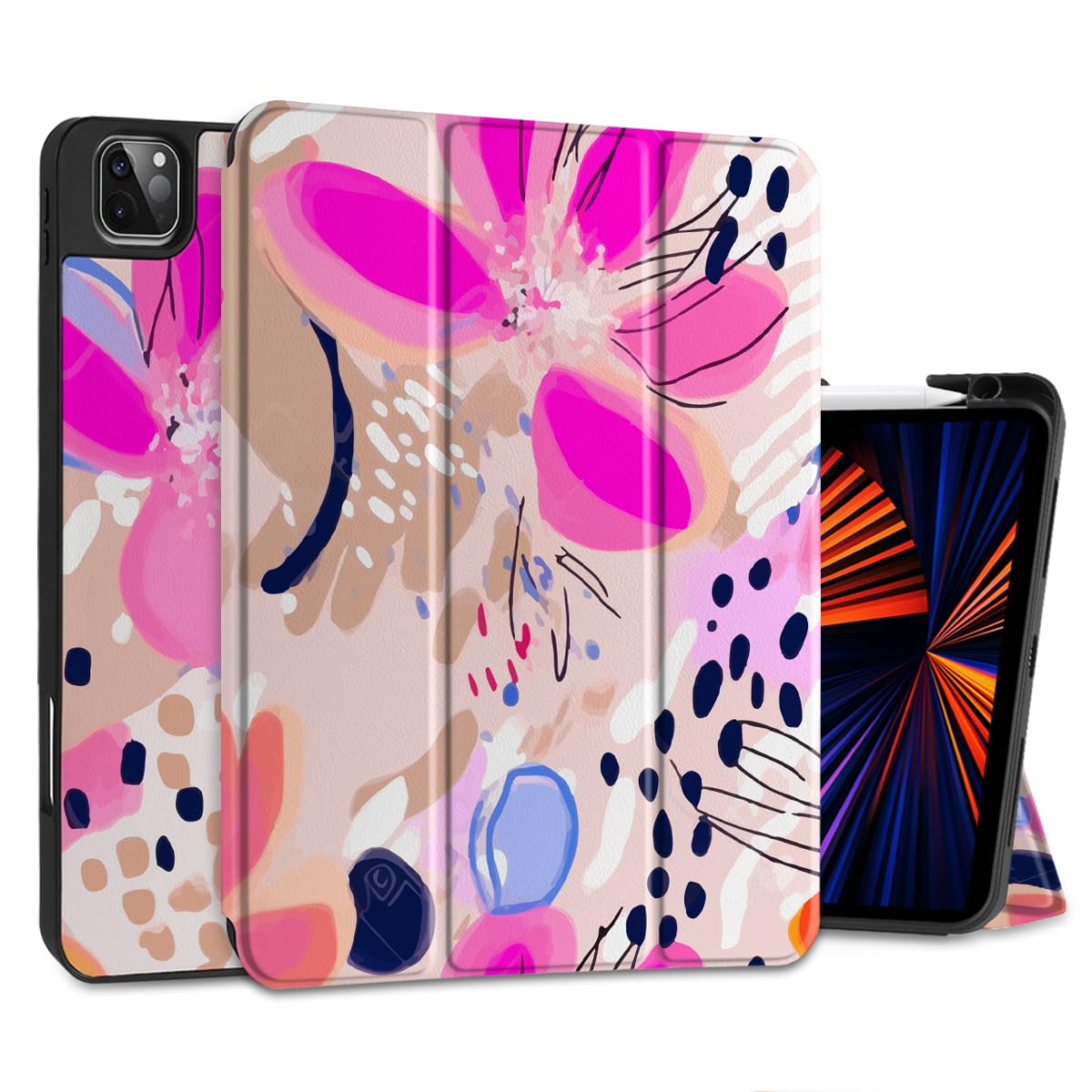 DONGKE Case for 2022/2021/2020/2018 iPad Pro 11 inch Gen 4/3/2/1 - Slim Protective Case - Built in Pencil Holder Support Charging - Trifold Stand &