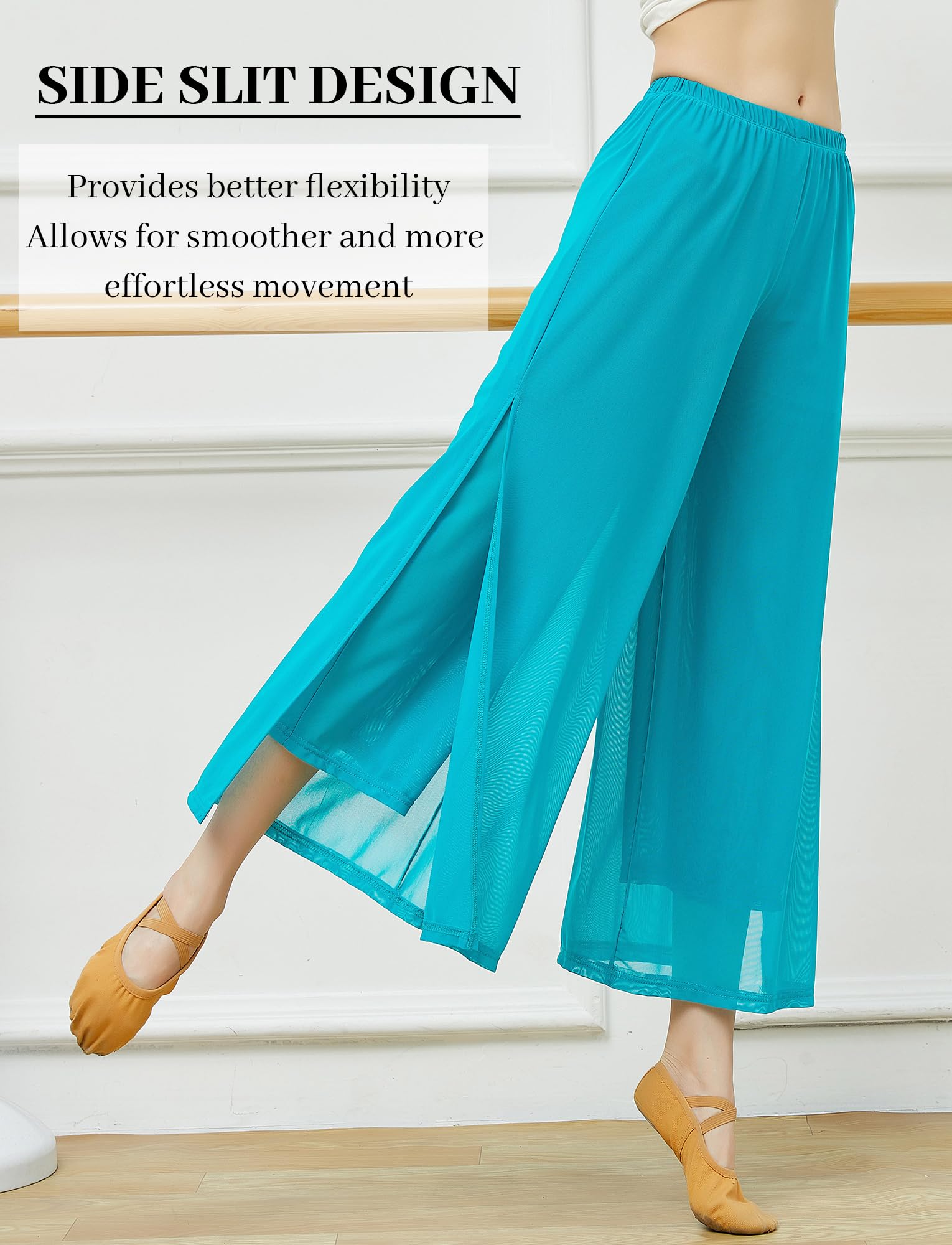 SEAUR Pantalon Palazzo fluide pour femme avec fente latérale Taille élastique pour danse lyrique Costume classique contemporain