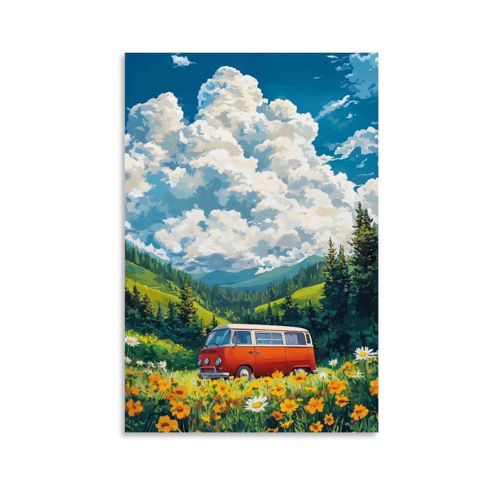 HUERYRYHY Valley Road Trip Van 01 Poster Wall Art Canvas Vintage Aesthetic Painting Decor for Rooms 24x36inch Unframe-style