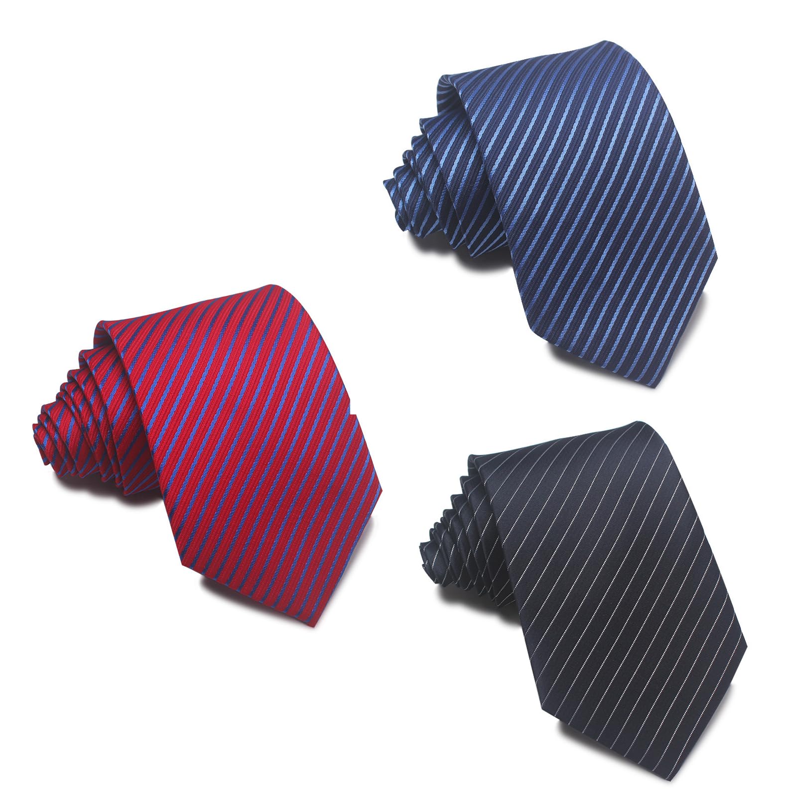 Mens Ties, Classic Men's Stripe Necktie Set for Formal Business Work: Gift Box for Weddings with Men's Accessories. Business Formal Neckties - 3 PCS