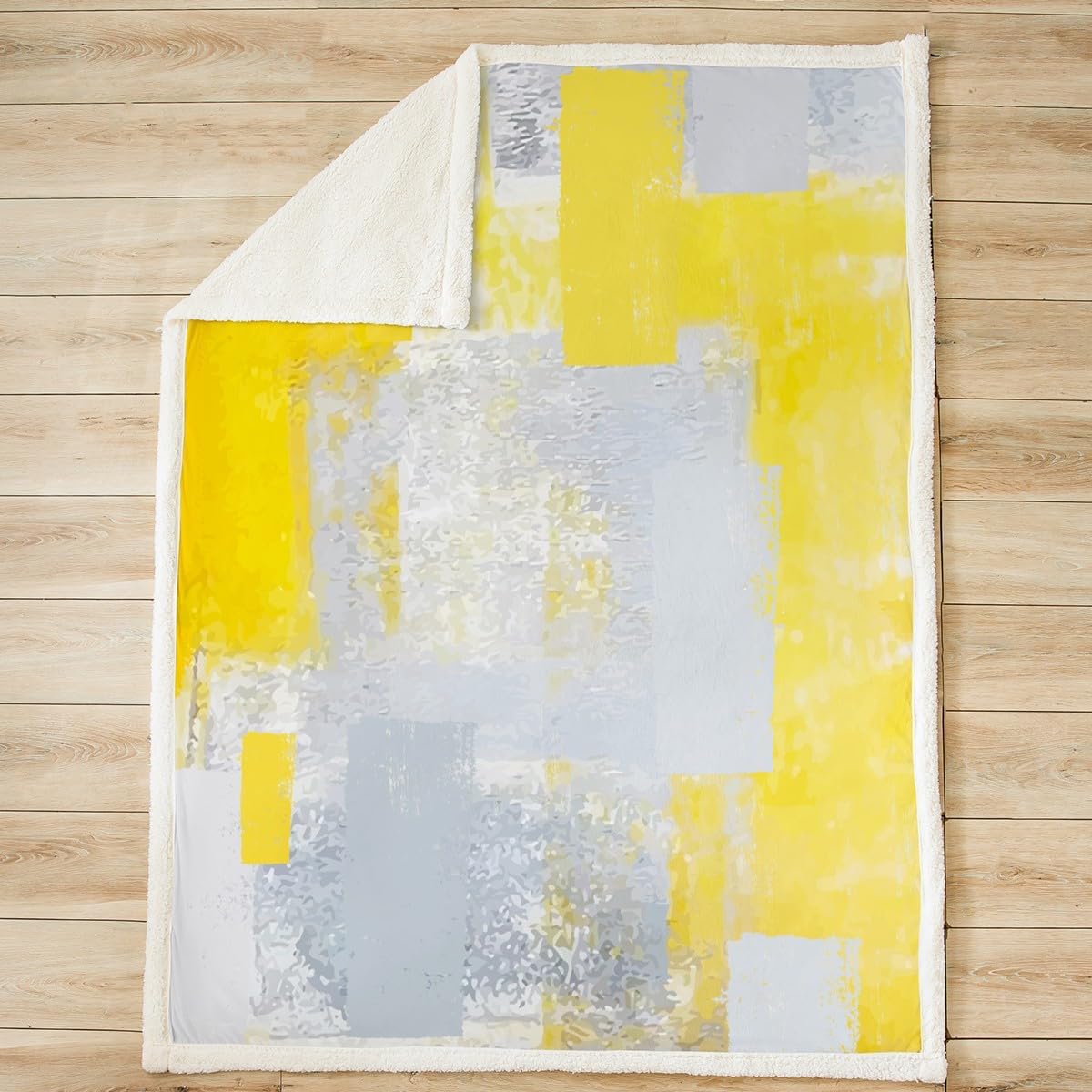 Feelyou Geometric Blanket 60"x80" for Bed Sofa Couch Throw Blanket Modern Art Fleece Blanket Gray Yellow Stripe Sherpa Blanket for Boys Girls Kids Adults