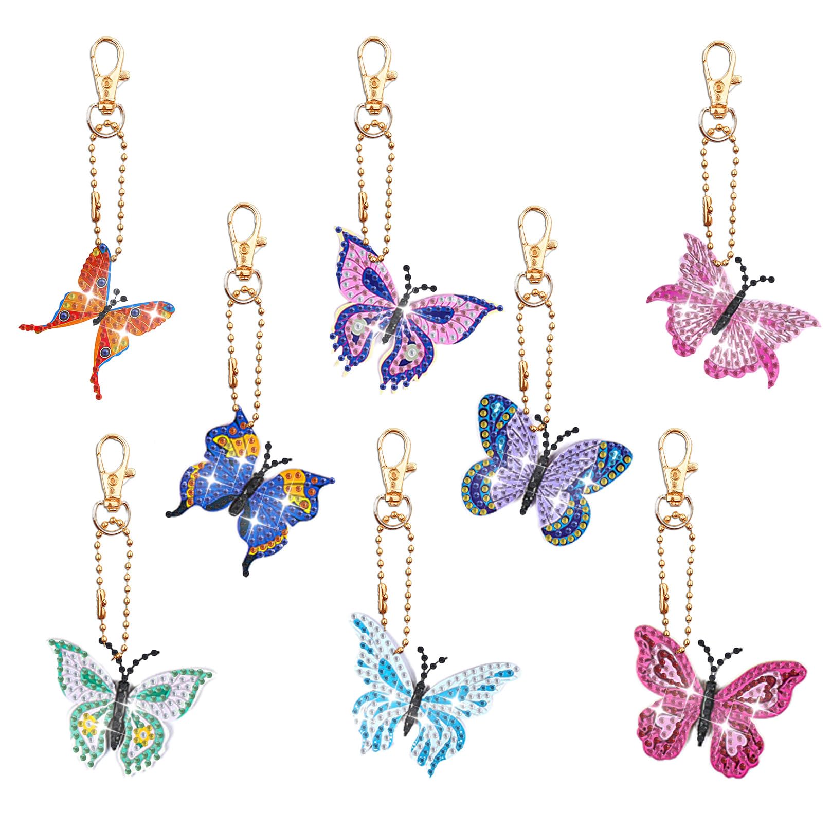 Lebartm DIY Diamond Art Painting Keychain Ornament Diamond Spring Handmade Keychains Hanging Pendant Double Sided Spot Drill-Butterfly01