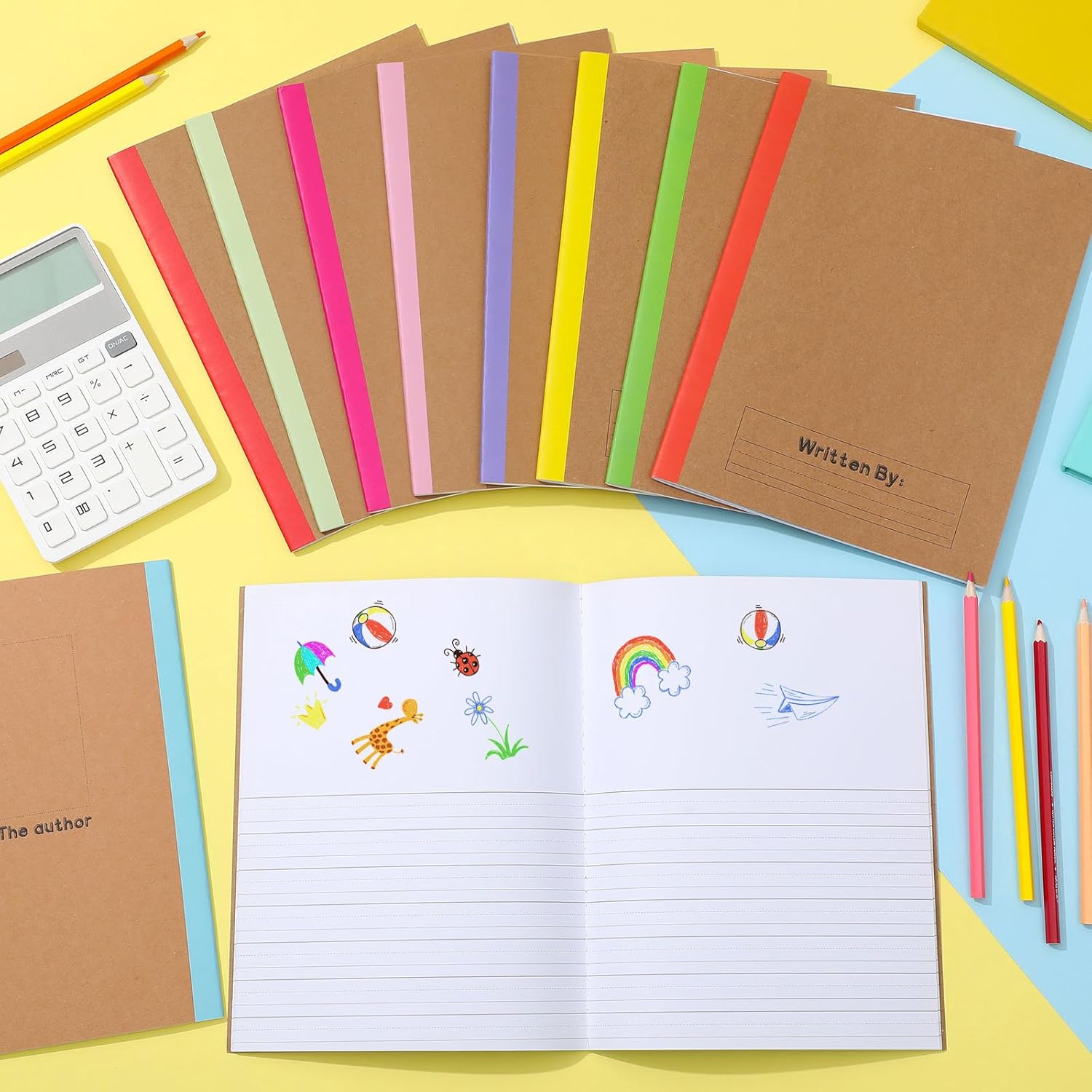 Henoyso 10 Pack Primary Composition Notebook, 9-3/4" x 7-1/2", Kids Primary Journal, K-2 Writing Notebook for Kids Student Draw Write Story Journal Half Blank Books(Stylish Color)