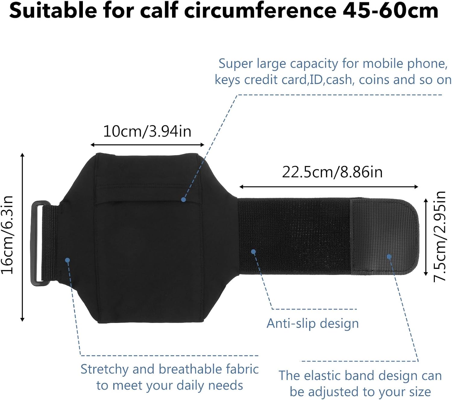 Ymapinc Ankle Wallet, Leg Strap Bag Extended, Non-Slip Leg Phone Holder | Adjustable Ankle Pouch for Women/Men, Phone Pouch for Running/Hiking/Equestrian (Black)