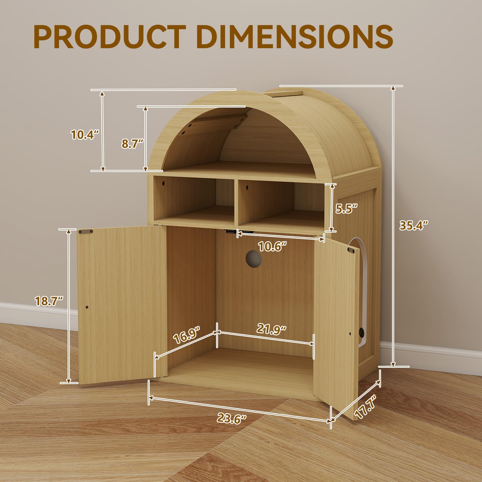 Arched Litter Box Enclosure, Cat Litter Box Furniture Hidden, Cat Washroom Bench Storage Cabinet with Double Doors and Open Shelf for Bedroom, Living Room - image 7