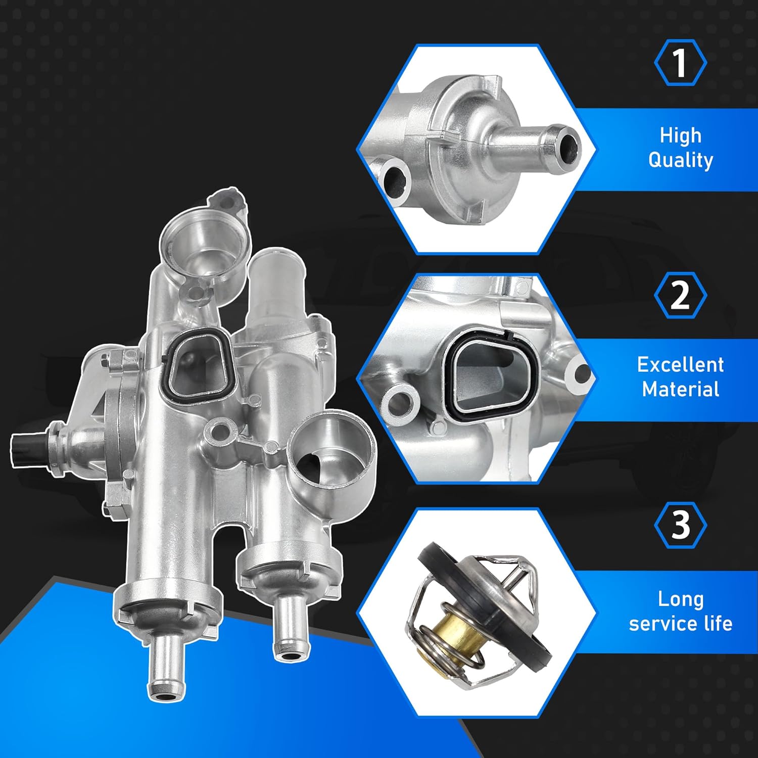 Upgraded Aluminium Engine Coolant Thermostat Housing Compatible with 2007-2020 Chrysler 200 Sebring Dodge Avenger Caliber Journey Jeep Compass Patriot 1.8L 2.0L 2.4L Replaces 902-319