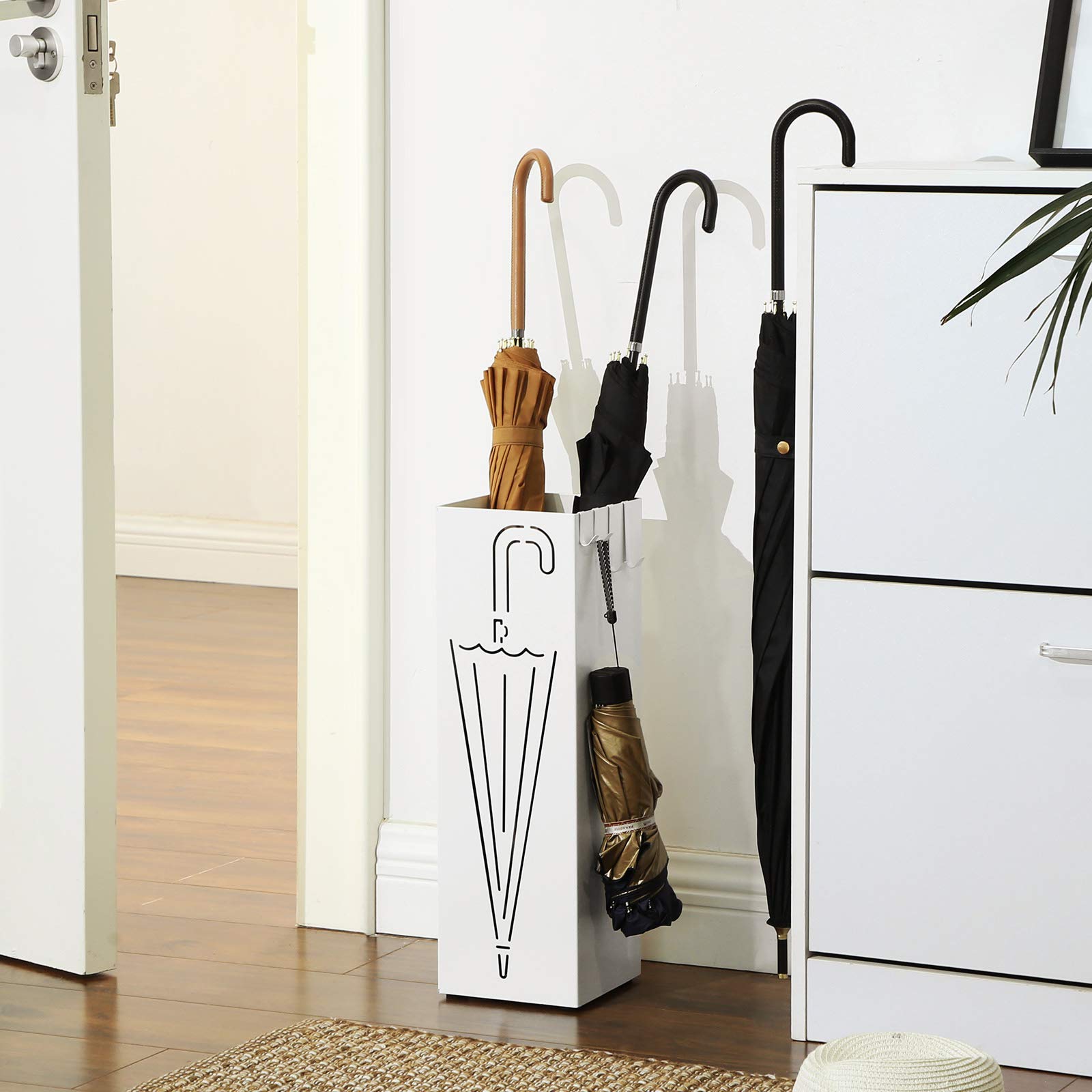 Porte Parapluies En Métal, Carré, Support Pour Parapluies, Avec Un Plateau Et Crochets 49 X 15 5 X 15 5 Cm Blanc 89721222 Porte Parapluies En Métal, Carré, Support Pour Parapluies, Avec Un Plateau Et Crochets 49 X 15 5 X 15 5 Cm Blanc 89721222