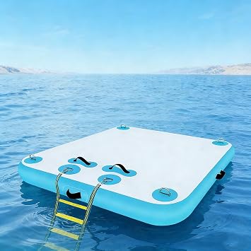 Floating Dock Swim Air Platform, Multi-People Inflatable Floating Island with Air Pump & Storage Bag for Lake Pond Pool Beach Ocean