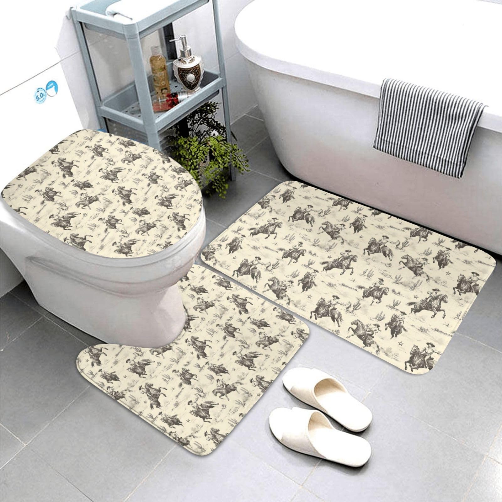 Tapis de salle de bain absorbant et antidérapant lot de 3 motif cowboy