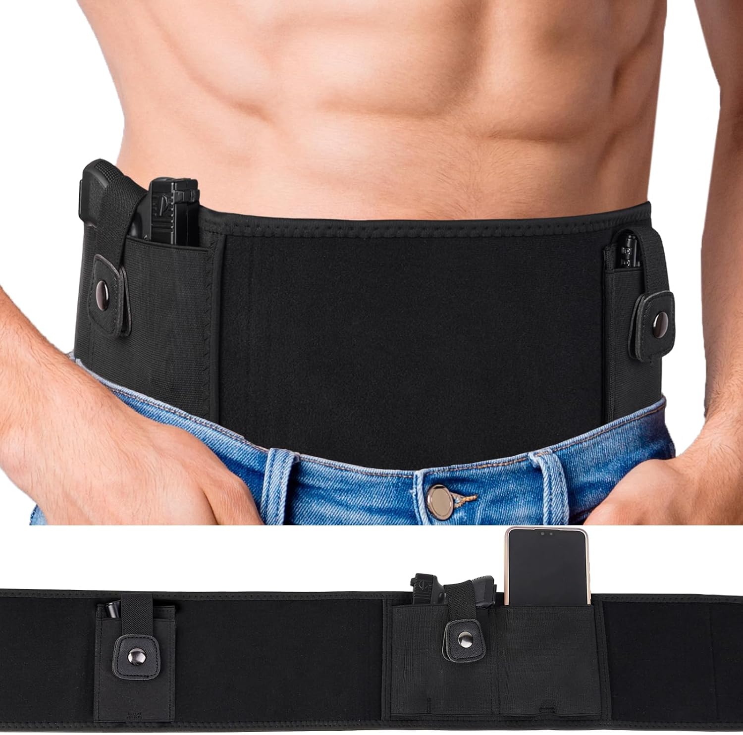 Belly Band Holster for Men & Women - Comfortable Carry Gun Holster with Breathable Neoprene, Fits Glock 19 17 42 43X, S&W M&P Shield, Ruger LCP for Most Pistols and Revolvers