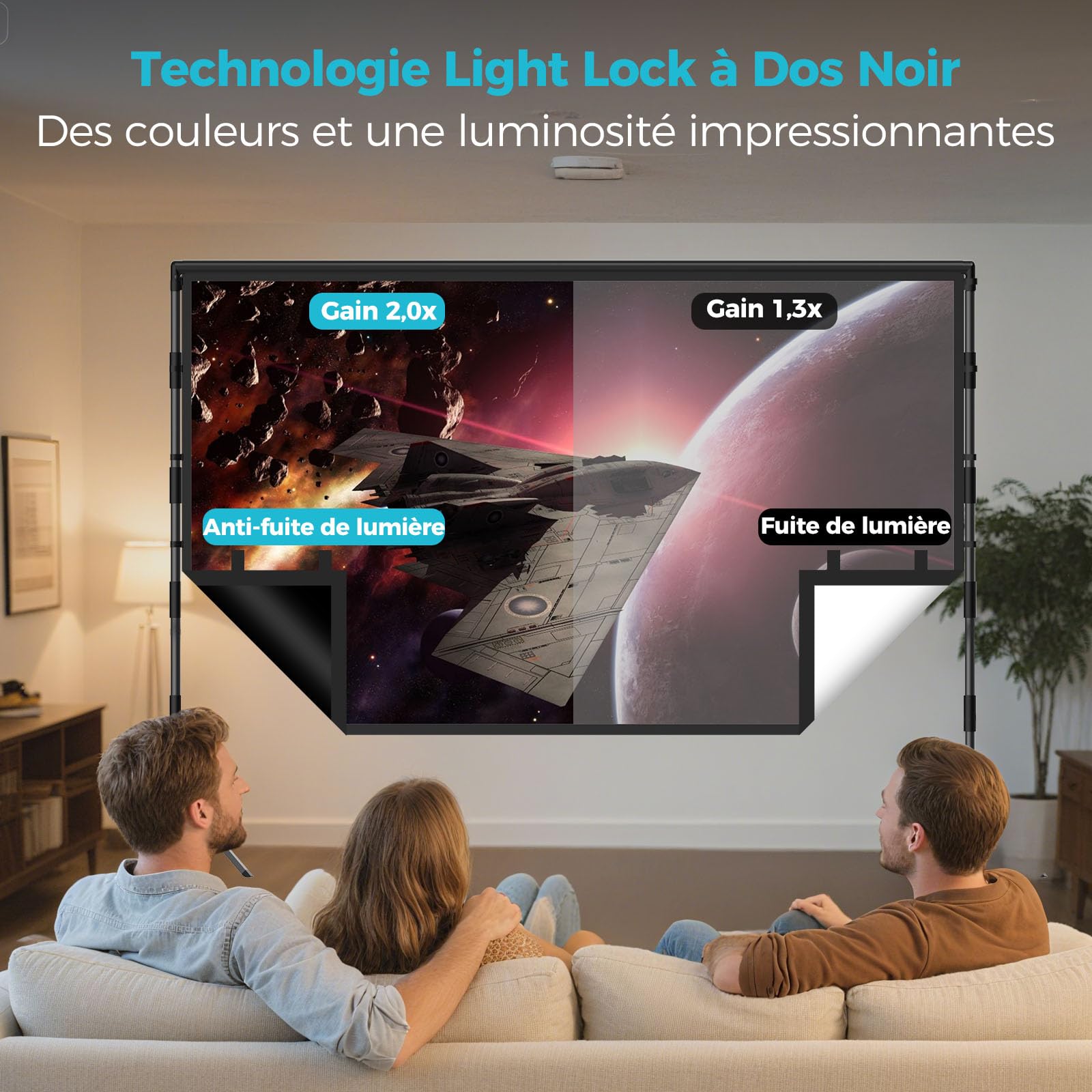 Écran de Projection avec Support 120 Pouces – LEORFI Écran de Projection Portable Intérieur Extérieur avec Dos Noir, 16:9 4K HD, Anti-Plis, Sac de Transport pour Jardin & Home Cinéma