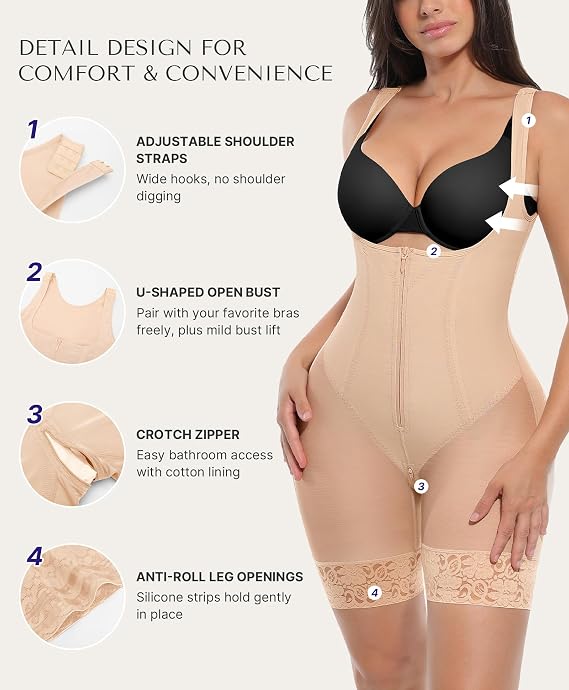 SHAPELLX Fajas Colombianas Tummy Control Shapewear for Women Postpartum Butt Lifter Full Body Shaper Compression Garment