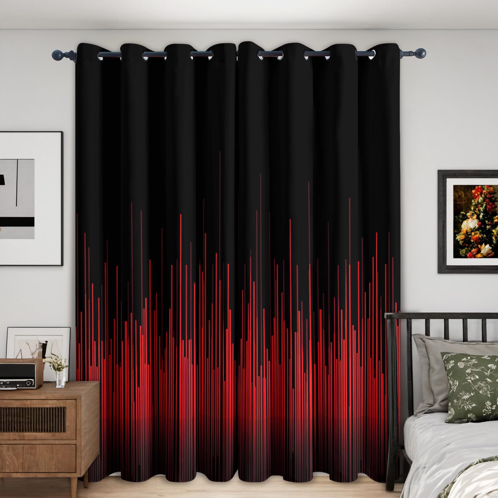 Générique Rideaux Occultant Rouge et Noir, 166 cm Hauteur