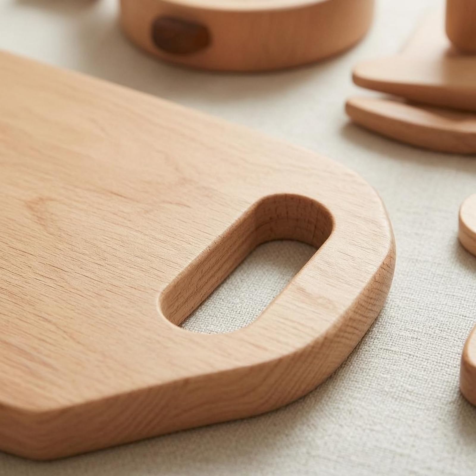 15 Pieces Giocattolo da Cucina in Legno Naturale Forme Arrotondate Set da Cucina in Legno Durevole Set Piatti Giocattolo