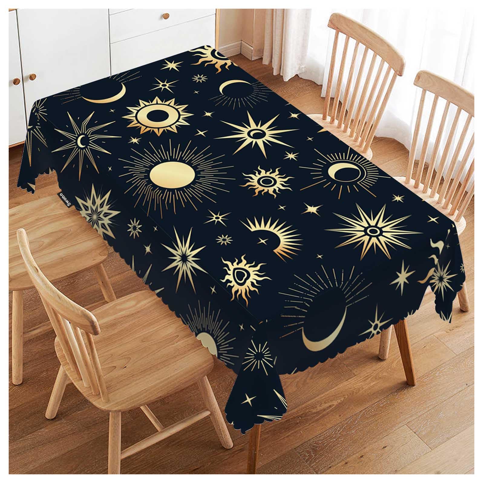 Amazon.com: Swono Sun and Moon Table Cloth Gold Galaxy Sun Moon ...