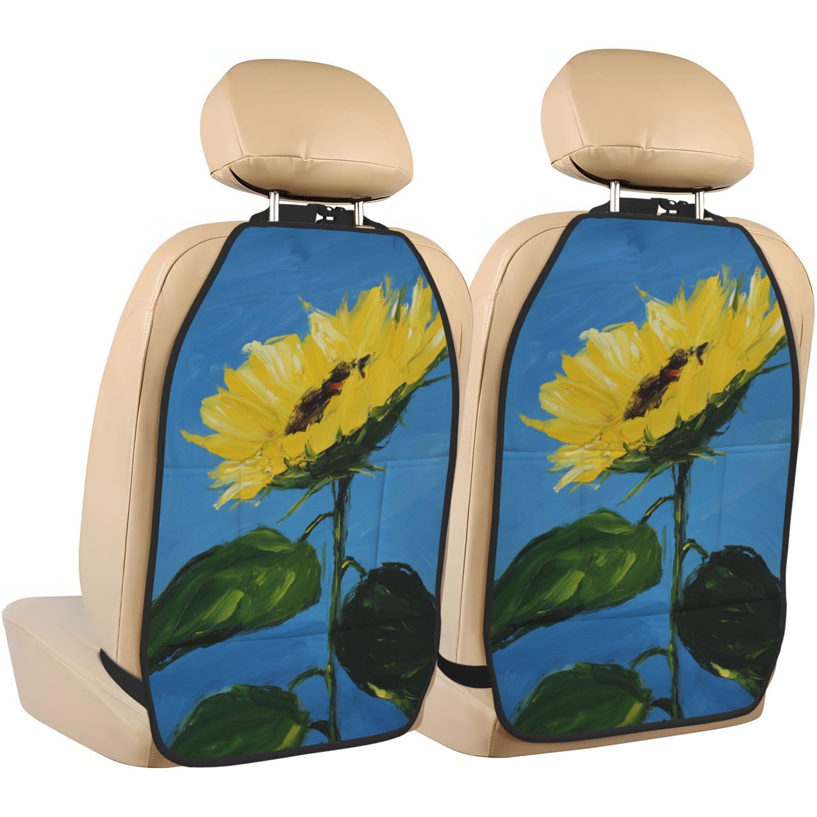 Yellow Sunflower Car Seat Back Kick Protectors,2 Pack Kick Mats With Storage Pockets For Vehicles To Protect From Dirt Mud Scratches