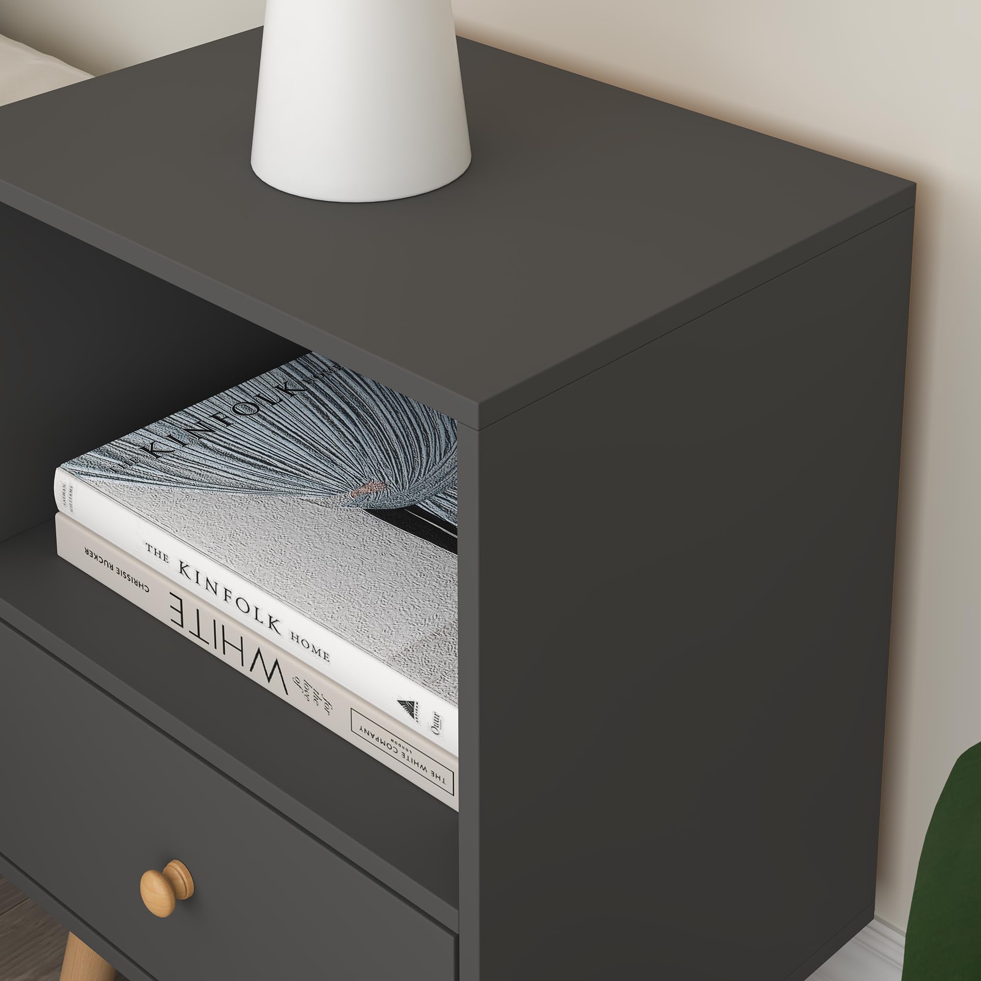 [en.casa] Lot de 2 Tables d'Appoint avec Compartiment de Rangement et Tiroir Ensemble de 2 Tables Basses Capacité de Charge 5 kg Panneau de Particules Bois 54 x 40 x 30 cm Gris Foncé