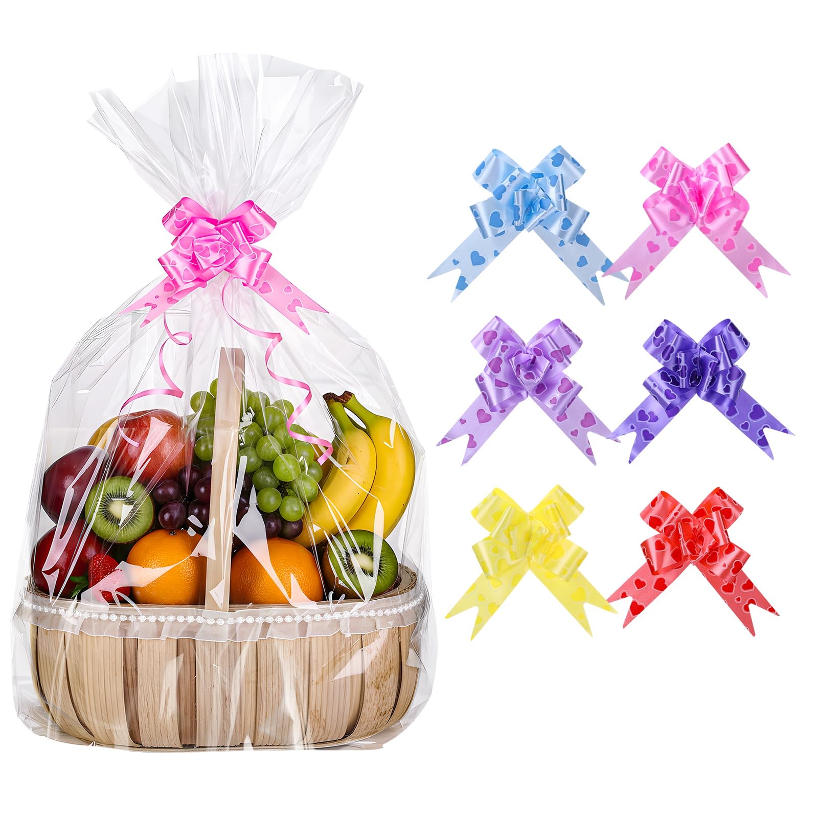 woric 6 Pcs Large Cellophane Bags for Hampers, 20"X30" Hamper Wrapping Cellophane with Pull Bows Hamper Cellophane Wrap Clear Wrapping Paper for Hamper Gift Basket Wedding Graduation