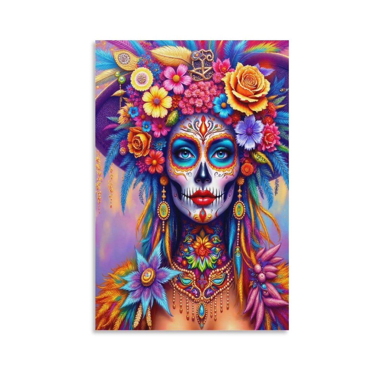 DHBANEIOK Day of Dead Woman_1 Poster Artwork Giclee Canvas Prints Modern Wall Art Picture Wall Hanging for Bedroom Living Room Decor 08x12inch(20x30cm)