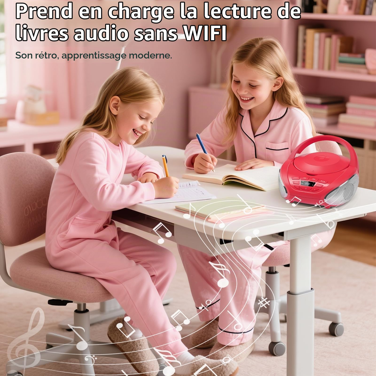 Gueray Lecteur CD Portable Boombox avec Haut-parleurs et Radio Rouge
