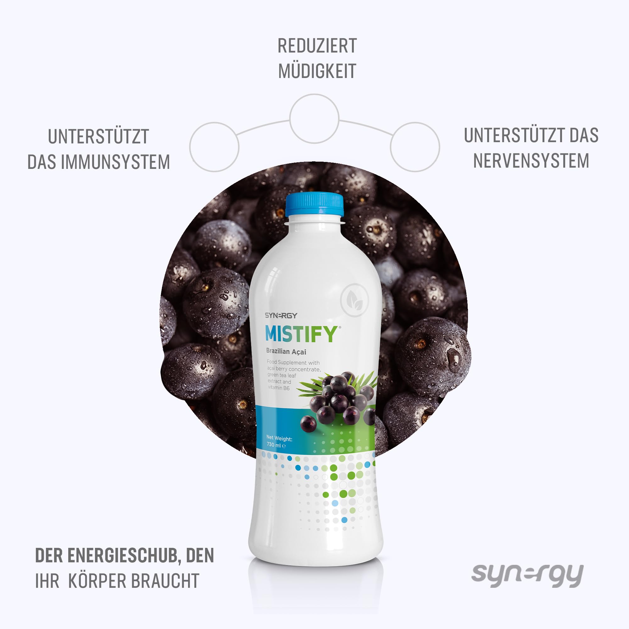 Synergy WorldWide Acai Liquid mit grünem Tee & Beeren 730ml | Detox | Unterstützt das Immunsystem, die Energie und das Nervensystem | Antioxidans | Synergy WorldWide Mistify | 24 Portionen