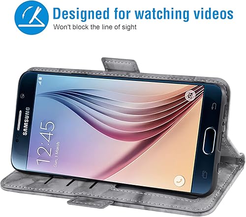 Miniatura 3 de Asuwish Funda compatible con Samsung Galaxy S6 y protector de pantalla de vidrio templado, ranura para tarjeta celular, soporte de mármol, cartera