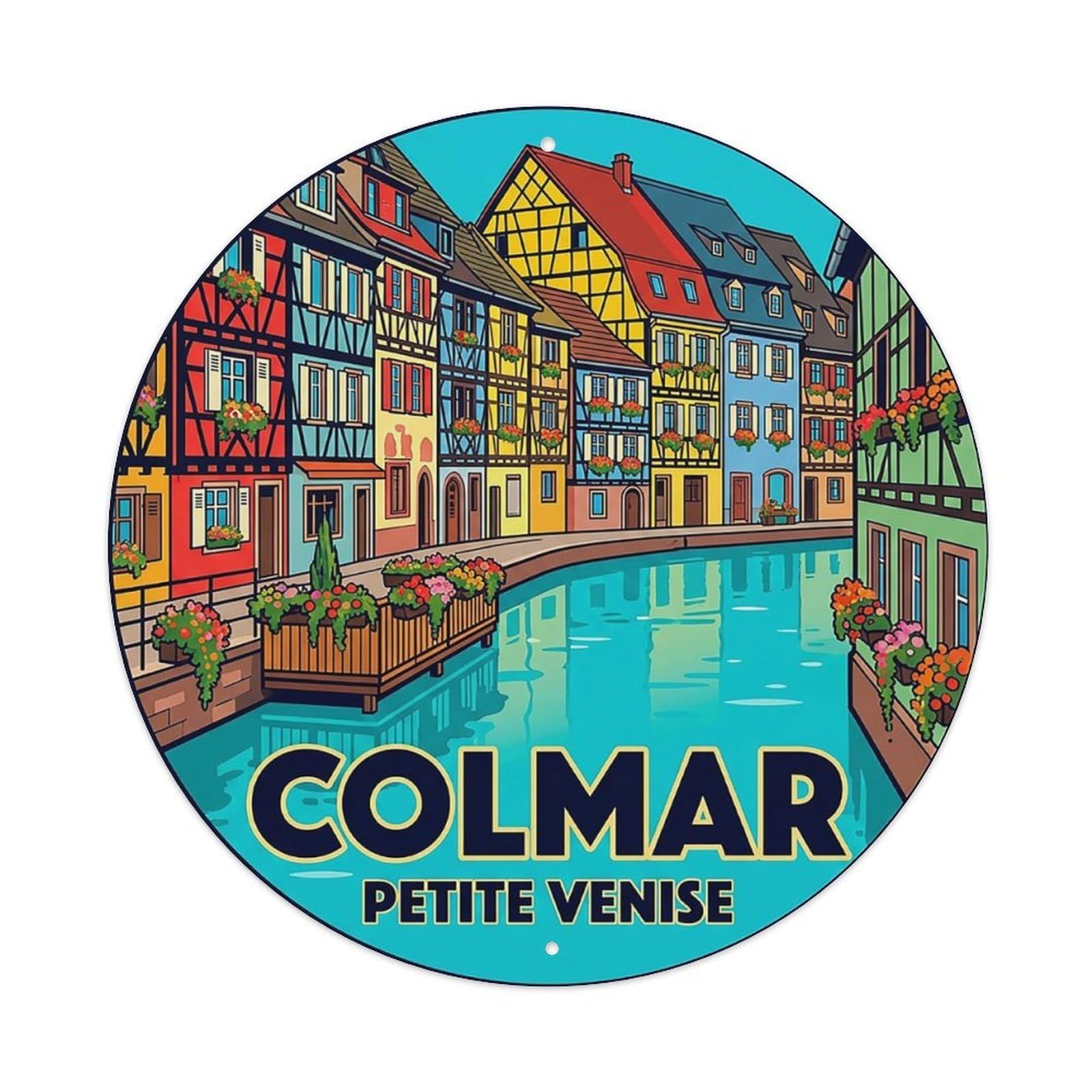 France Vintage Travel Colmar Vintage Metal Tin Sign Plaque Wall Decor for Cafe, Club Bar, Office, Garden Metal Poster 8x8Inch