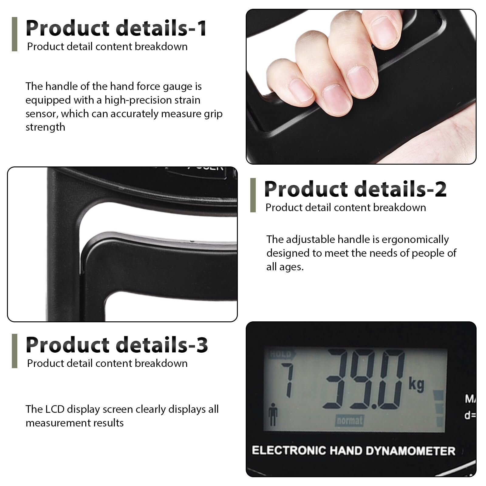 Digitaler Handkraftmessgerät Hand Dynamometer: 396lb/180Kg Elektronische Griffkraft Messgerät, LED Display Grip Strength Trainer mit USB-Ladekabel, Electronic Hand Grip Strength Tester(Schwarz)