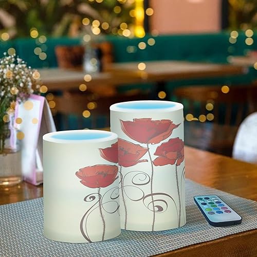 Vista 173 de Velas parpadeantes sin llama, velas LED moradas de mariposa lavanda con temporizador remoto, juego de 2 velas a pilas para San Valentín, boda