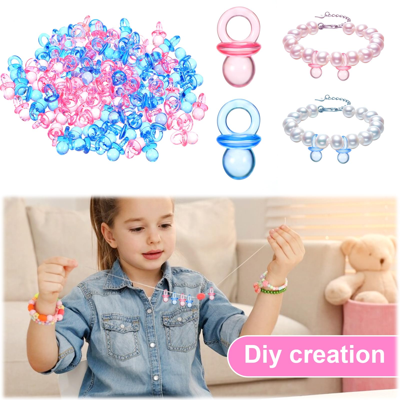 Amabro 100Pcs Mini Acrylic Pacifiers, Small Pacifiers Confetti Table Scatter Decoration Baby Party Boy Girl Gender Reveal Birthday Favors Table Decor Baby Shower Game Supplies
