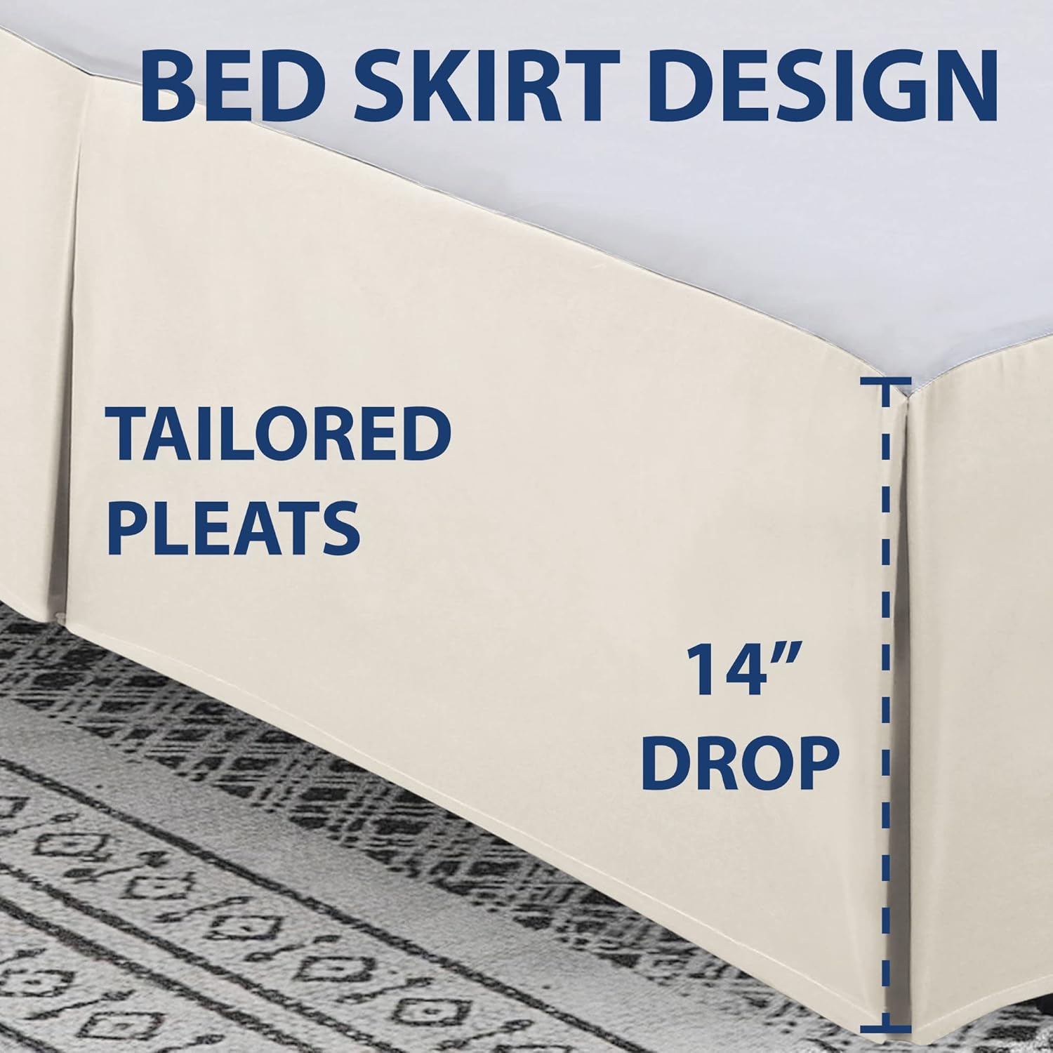 Cathay Home Double Brushed Microfiber Pleated Easy Fit Bed Skirt, Ultra Soft, Fade and Wrinkle Resistant - Coconut Milk, Queen