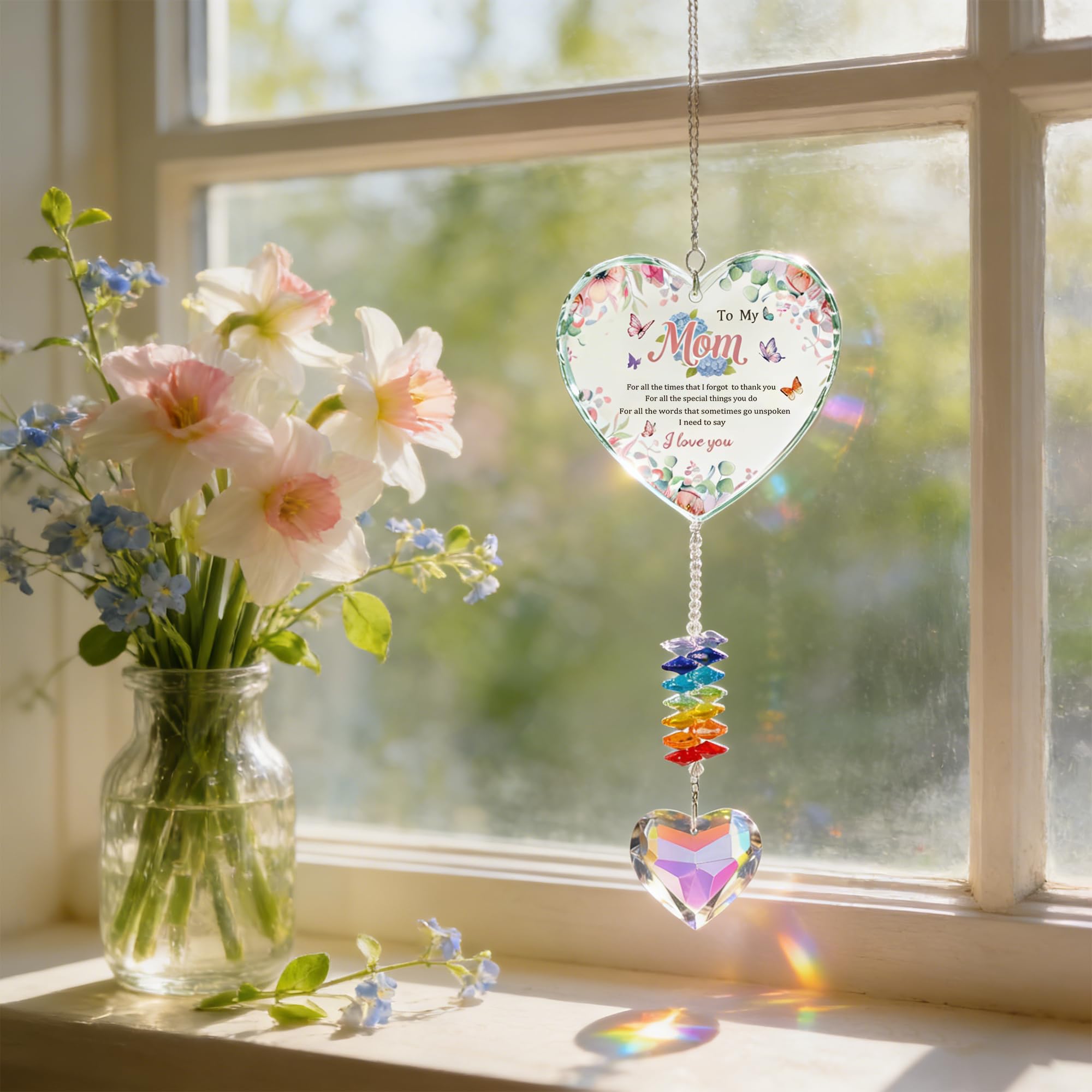Mom Suncatcher from Daughter Son - Mother's Day Heart Crystal Gift for Mom - Cadeau Fête des Mères - Gift Box & Greeting Card Included - 5