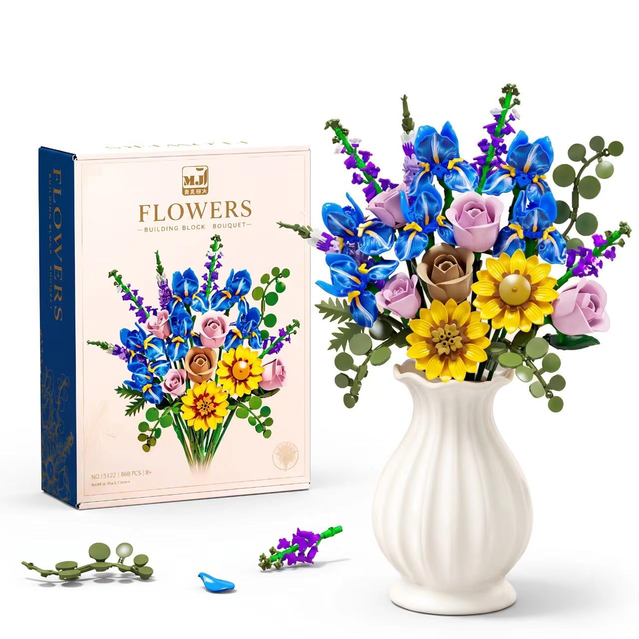 Rose Sunflower Iris Flowers Building Block Set, DIY Bouquet Gift Adults