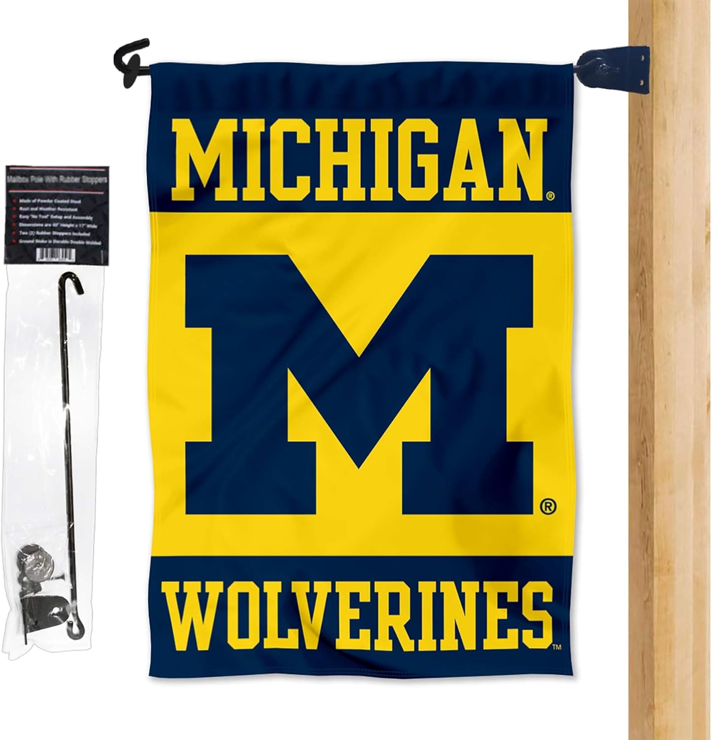 College Flags & Banners Co. Michigan Wolverines Yard Flag and Mailbox Post Pole Mount Holder Set