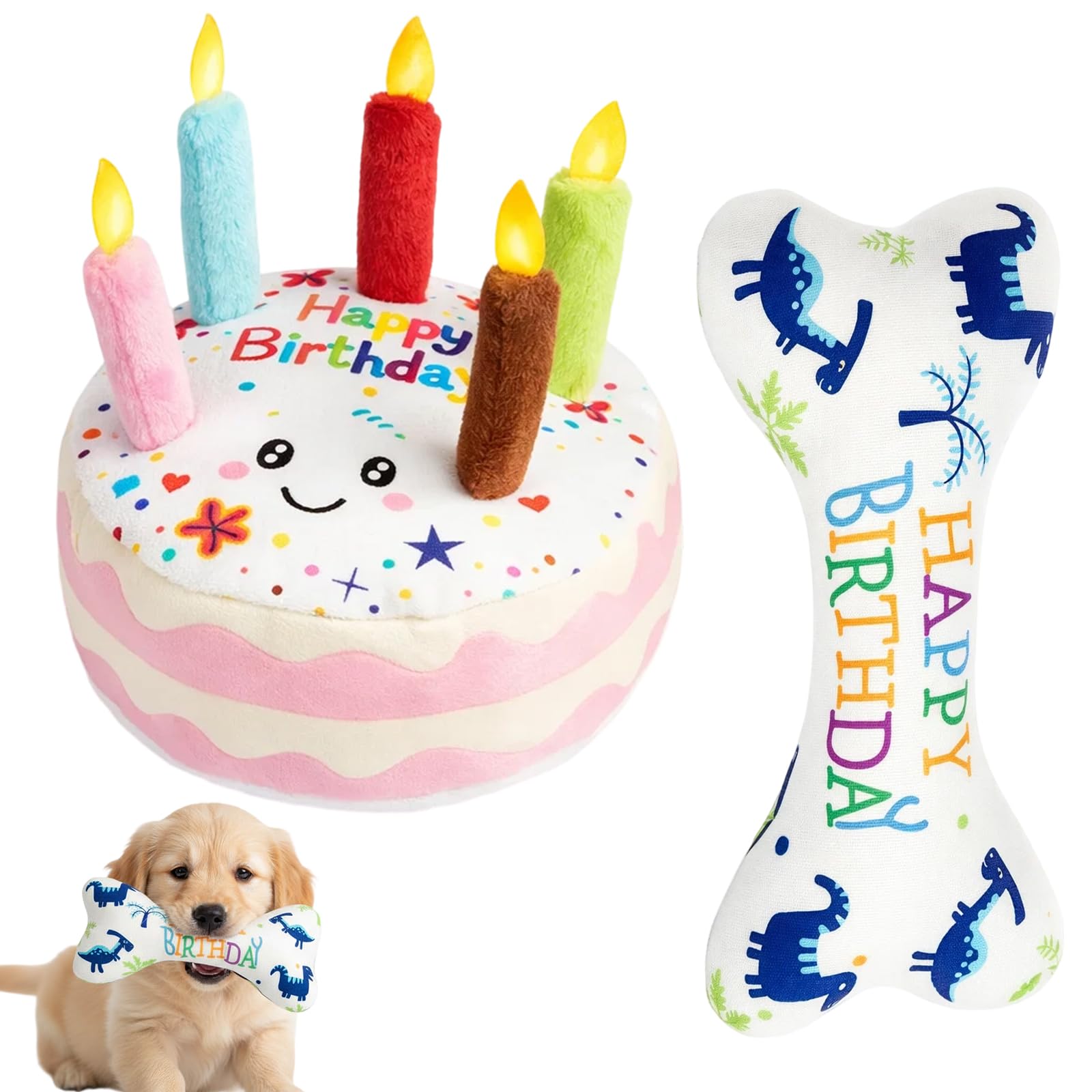 Dog Birthday Cake Toy Set, Two-piece Set Includes Bone and Cake Designs Interactive Dog Birthday Present,Engaging Dogs Birthday Gifts for Play Sessions,Metal Tea Strainer