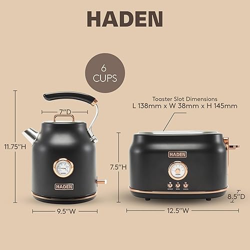 Miniatura 5 de Haden Dorset - Hervidor eléctrico de acero inoxidable de 1.7 litros con base de 360 grados con tostadora de acero inoxidable de ranura ancha de 2