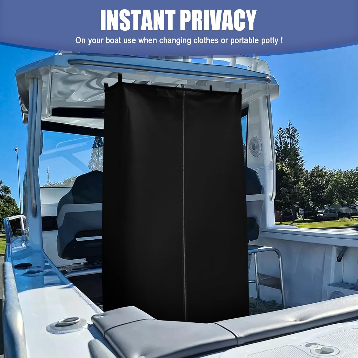 Privacy Tent for Boats, Pontoon Boat Privacy Tent Hanging Changing Room with Storage Bag Install Under Bimini Top Waterproof Portable Privacy Tent Inside Outside Opened-Zipper, 30 * 27 * 72"