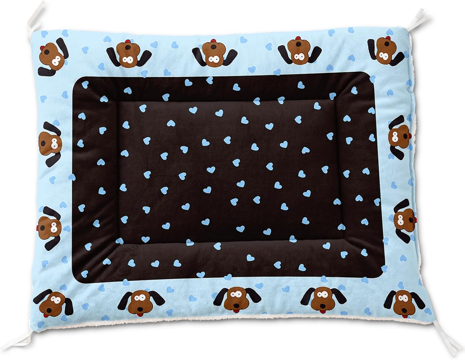 Blue Dog Face Dog Bed Mat - Pet Crate Pad for Small Medium Dogs & Cats - Durable Heart Design Kennel Liner - Washable Puppy Cushion w/Anti-Slip (L)