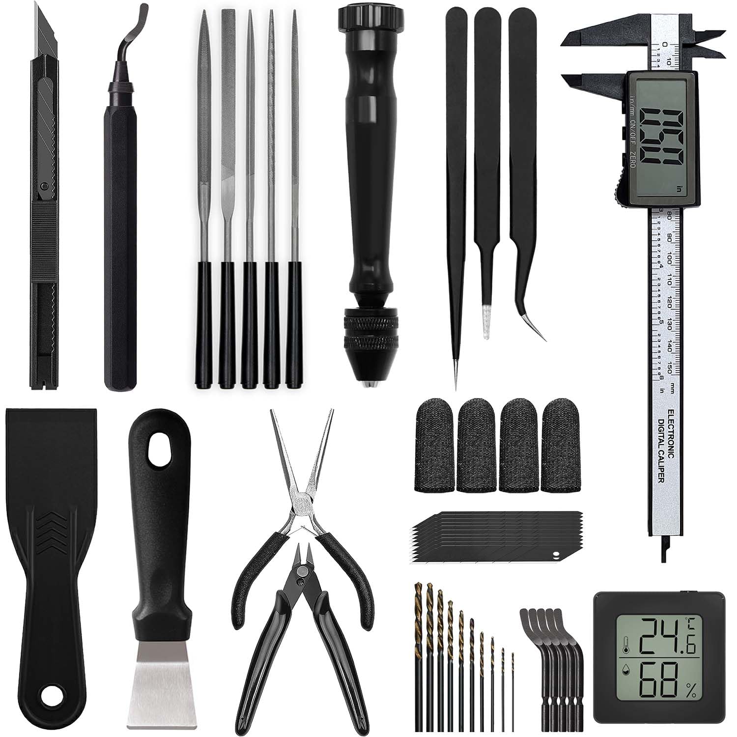 3D Printer Tools Kit, Quality 3D Printing Tool Kit for Model Measuring/Finishing/Deburring/Drilling, 3D Printer Accessories for All FDM/SLA Printers Removing Support, Cutting Filament