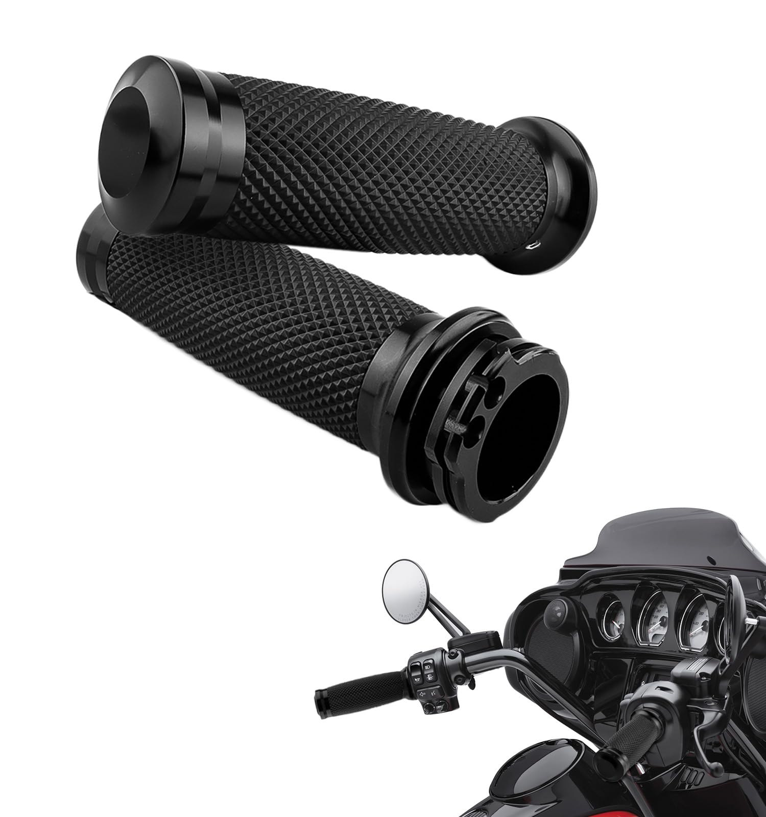 GITOBEHA 1 Inch Motorcycle Handlebar Grips Aluminum Cable Throttle Hand Grips Compatible with Touring Softail Dyna Sportster Street Glide Cruisers
