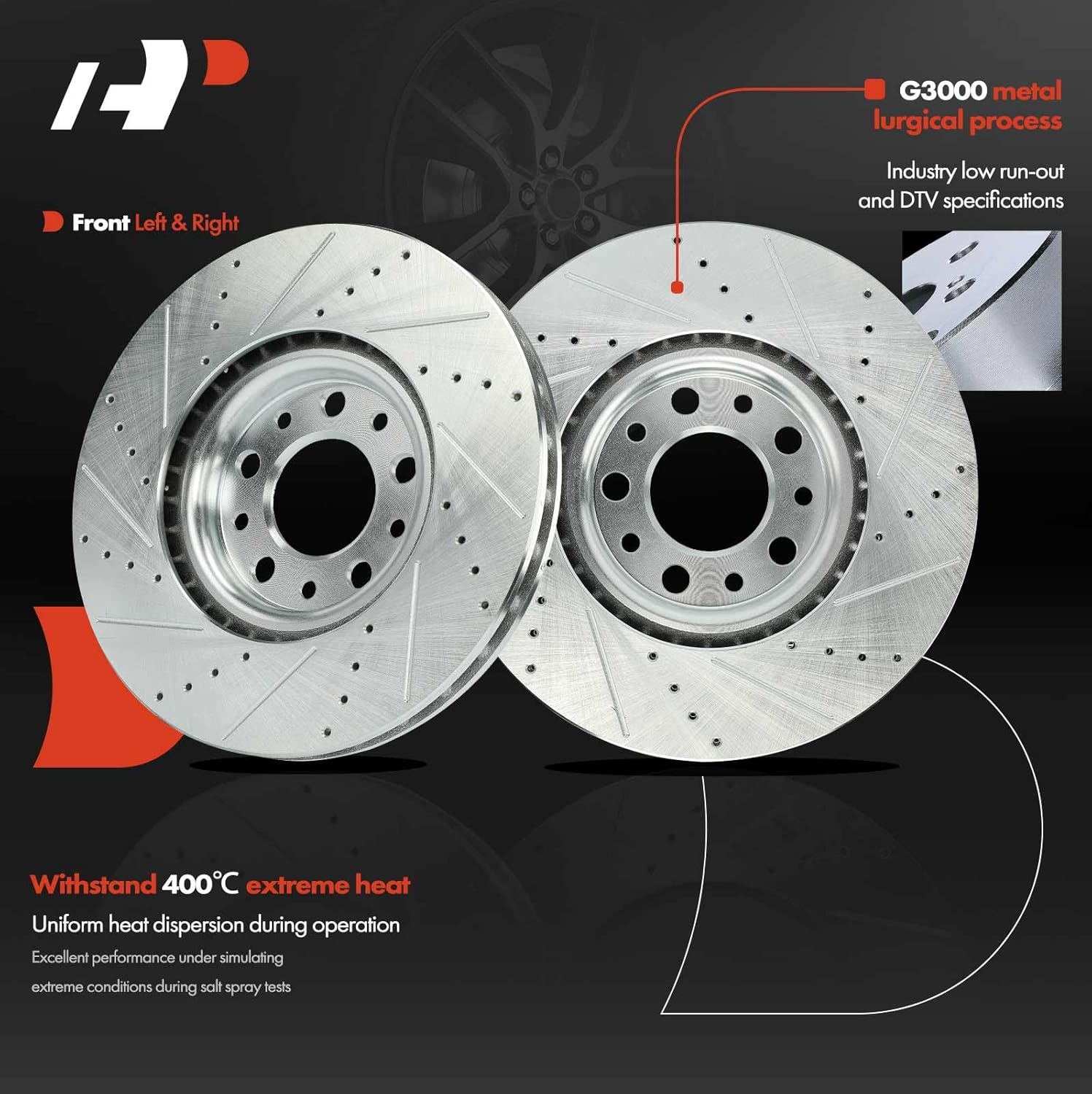 A-Premium 12.01 inch (305mm) Front Drilled and Slotted Disc Brake Rotors Compatible with Select Jeep, Chrysler, Dodge and Fiat Models - Compass 2017-2022, 200 2015-2017, Dart 2013-2016, 500X, 2-PC Set