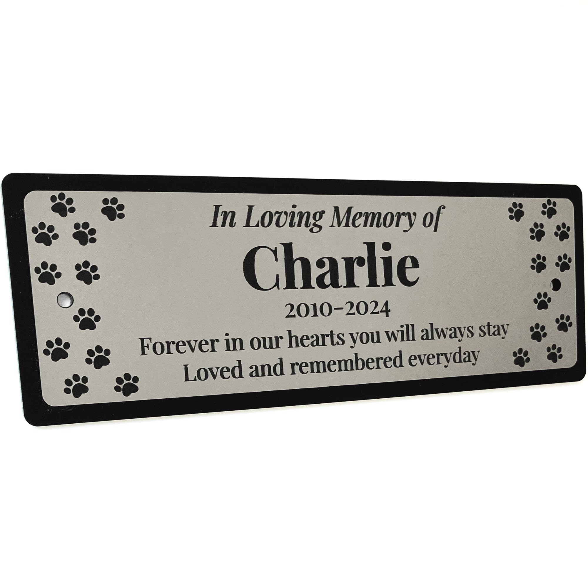 Personalised Pet Memorial Bench Plaque | Engraved Paw Print Design | Dog, Cat, Hamster, Rabbit |Size: Large or Medium | Brushed Silver or Brushed Gold with Black Engraved Finish (Large, Silver)