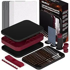 Nicpro Kit profissional de pintura em miniatura com paleta molhada, cabo de pintura em miniatura e 11 peças de pincéis de pintura detalhados, escova seca, esponja, papel de palete, suporte de pincel