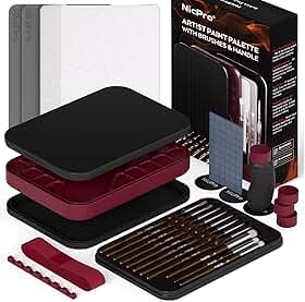Nicpro Kit profissional de pintura em miniatura com paleta molhada, cabo de pintura em miniatura e 11 peças de pincéis de pintura detalhados, escova seca, esponja, papel de palete, suporte de pincel