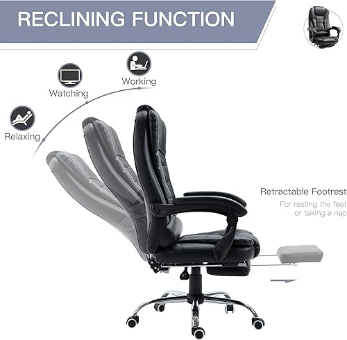 Miniatura 5 de HOMCOM Silla de oficina ejecutiva ergonómica de respaldo alto, silla de computadora de piel sintética con reposapiés retráctil, soporte lumbar,